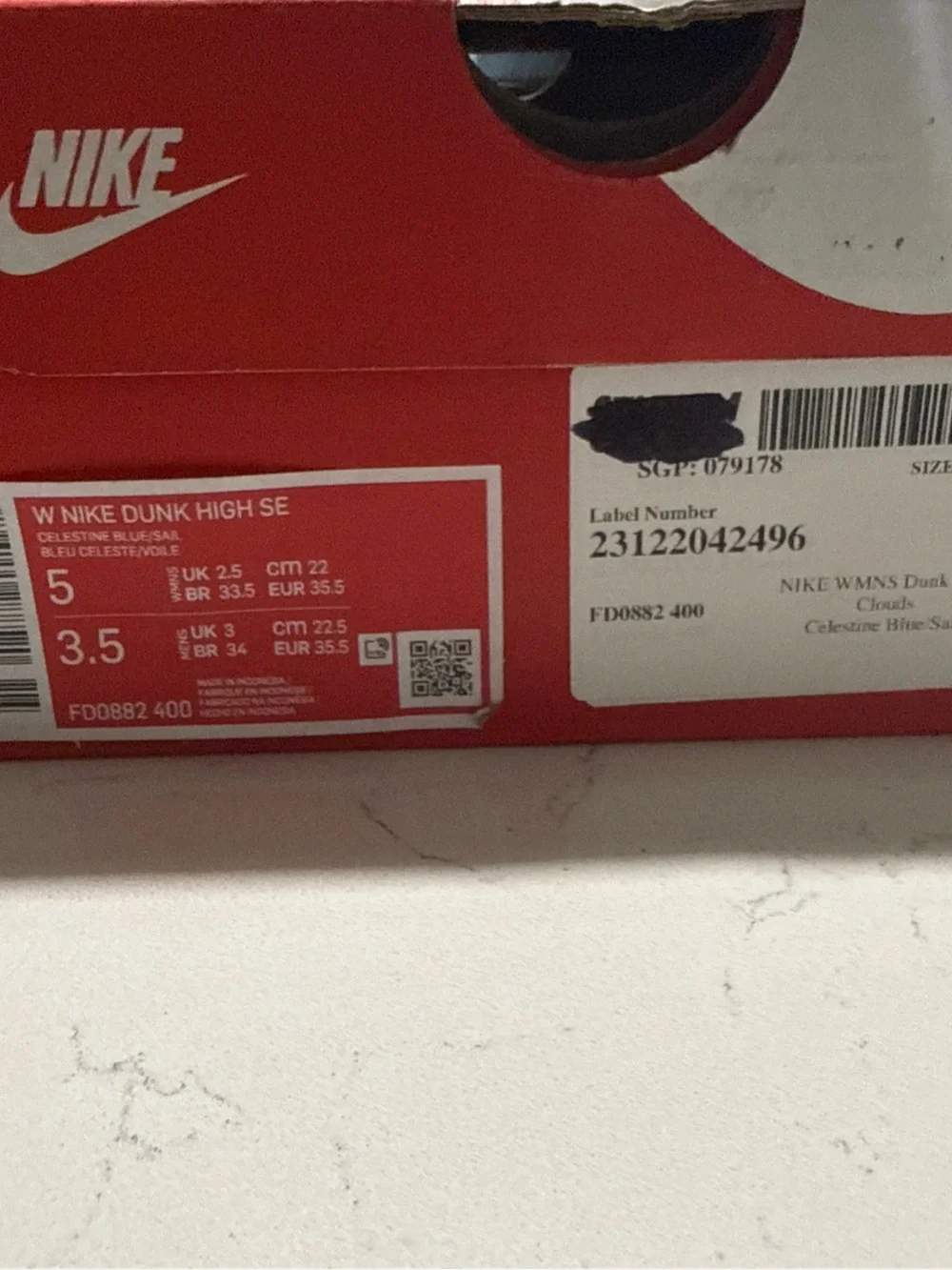 Nike Dunk High SE Clouds Celestine Blue Sail FD0882-400 Size 5W / 3.5M
